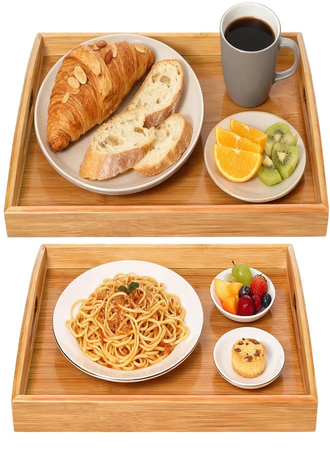 JUPELI 2-Pack Bamboo Serving Trays with Handles, 16" and 13", Decorative Food Tray Set for Breakfast, Coffee, Tea, Snacks, Ideal for Coffee Table, Ottoman, Living Room & Kitchen - Image 1