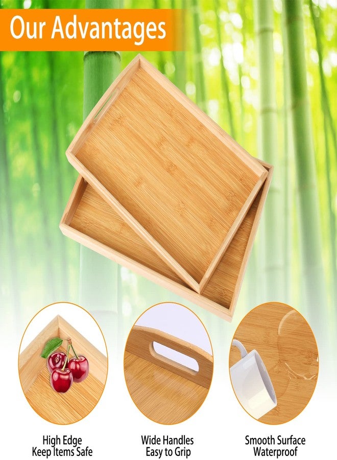 JUPELI 2-Pack Bamboo Serving Trays with Handles, 16" and 13", Decorative Food Tray Set for Breakfast, Coffee, Tea, Snacks, Ideal for Coffee Table, Ottoman, Living Room & Kitchen - Image 4