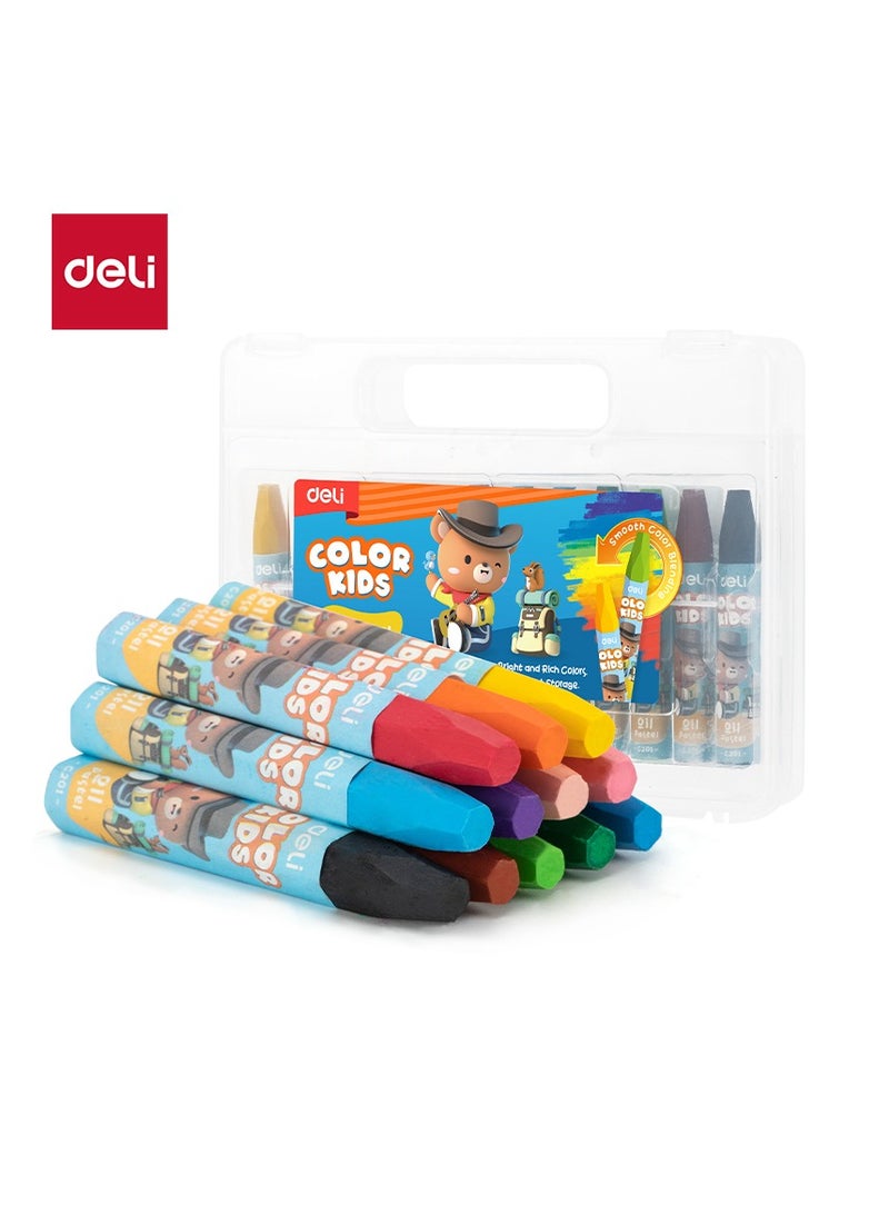 Deli Color kid EC20104 Oil Pastels – 12 Colors (Hexagon Barrel) - Image 1