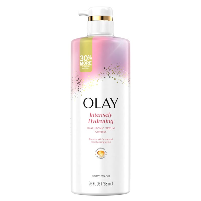 Olay Body Wash for Women, Intensely Hydrating, Hyaluronic Acid Serum Complex, Renews Moisture, Free of Parabens & Phthalates, Vitamin B3 Lameller Technology, For All Skin Types, 26 fl oz - Image 1