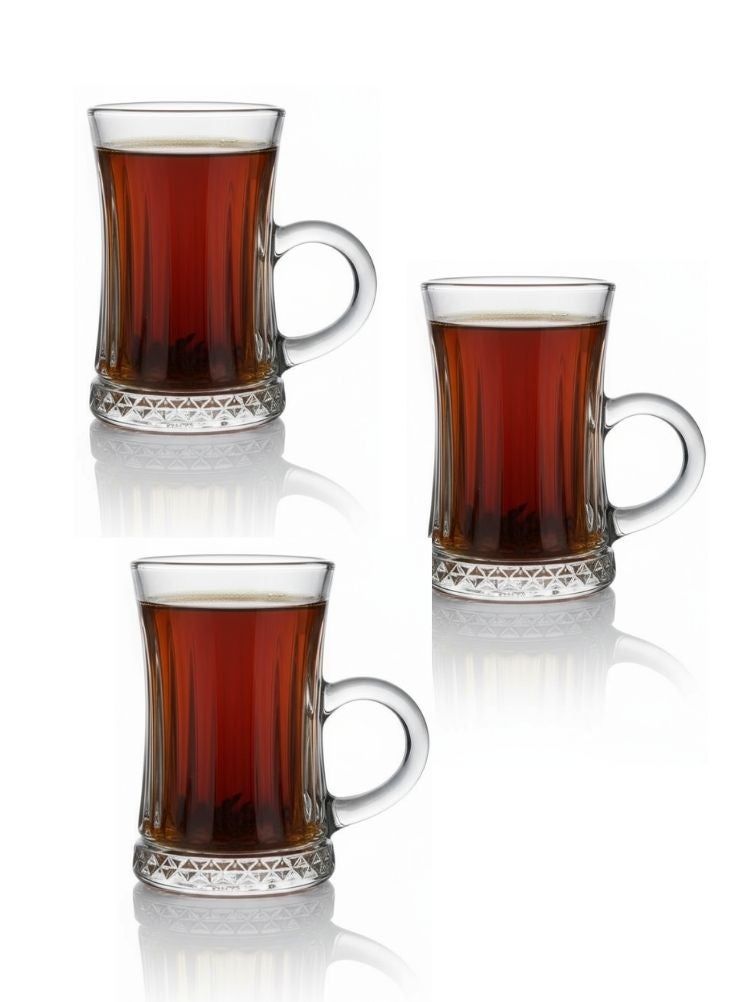 بريميم طقم أكواب شاي عتيقة محفورة – ثلاث قطع من الزجاج السميك بتصميم عثماني كلاسيكي - Image 1