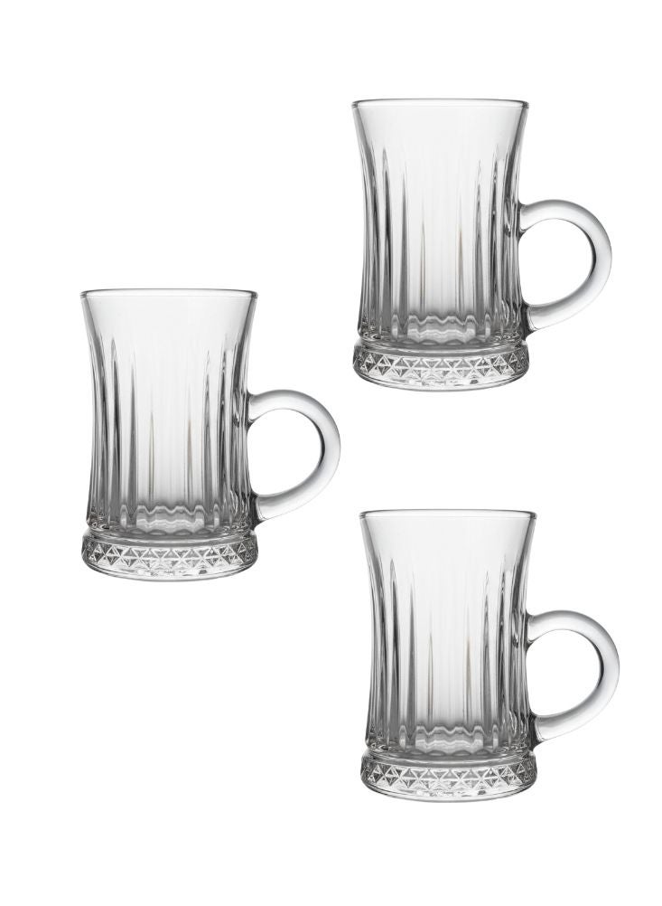 بريميم طقم أكواب شاي عتيقة محفورة – ثلاث قطع من الزجاج السميك بتصميم عثماني كلاسيكي - Image 2