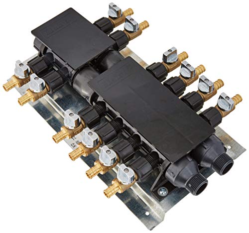 SharkBite شركبايت 12 منفذ مانيفولد تشغيل منزلي 3/4 بوصة مدخل MNPT × 1/2 بوصة صمام كروي نحاسي مضغوط - Image 1