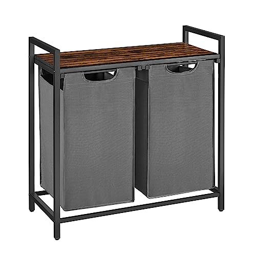 VASAGLE Laundry Hamper Laundry Basket Laundry Sorter with 2 PullOut and Removable Bags Shelf Metal Frame 2 x 121 Gallons 46L 288 x 13 x 284 Inches Rustic Brown and Gray UBLH201G01