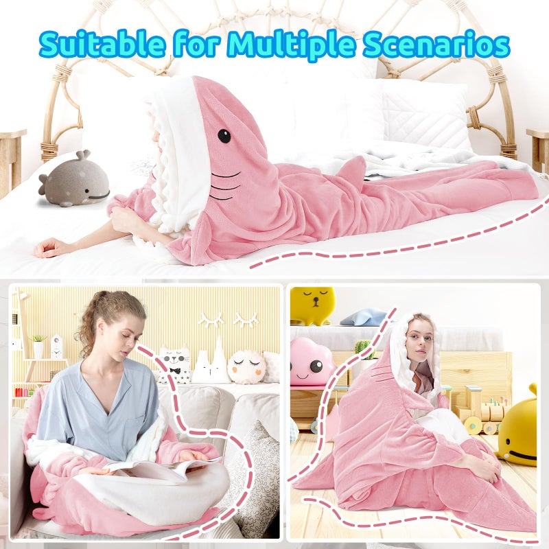 Touchat Shark Blanket Hoodie Onesie, Wearable Blankets Hoodie Adult, Warm Flannel Throw Blanket Tail Sleeping Bag, Cartoon Costume Shark Onesie Funny Gifts for Adults (Pink,M) - Image 4