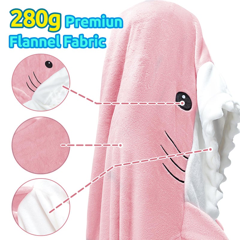Touchat Shark Blanket Hoodie Onesie, Wearable Blankets Hoodie Adult, Warm Flannel Throw Blanket Tail Sleeping Bag, Cartoon Costume Shark Onesie Funny Gifts for Adults (Pink,M) - Image 2