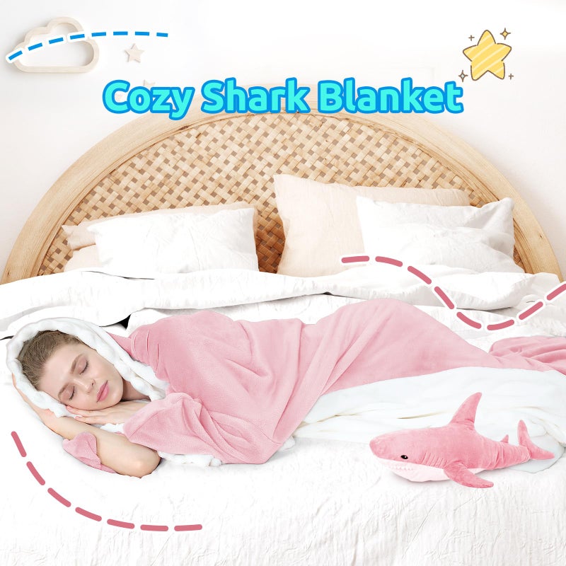 Touchat Shark Blanket Hoodie Onesie, Wearable Blankets Hoodie Adult, Warm Flannel Throw Blanket Tail Sleeping Bag, Cartoon Costume Shark Onesie Funny Gifts for Adults (Pink,M) - Image 5