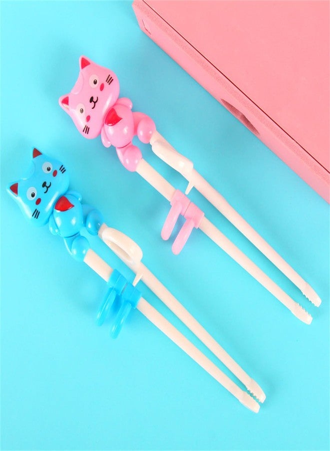 YYaaloa 2Pairs Kid Chopsticks, Learning Helper Practice Chopsticks for Kids, Training Chopsticks Gift with Animals for Beginners Toddler (cat pink +blue) - Image 5