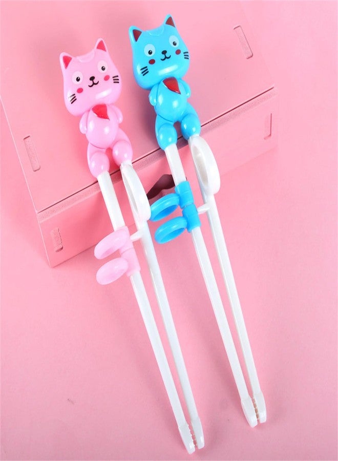 YYaaloa 2Pairs Kid Chopsticks, Learning Helper Practice Chopsticks for Kids, Training Chopsticks Gift with Animals for Beginners Toddler (cat pink +blue) - Image 3
