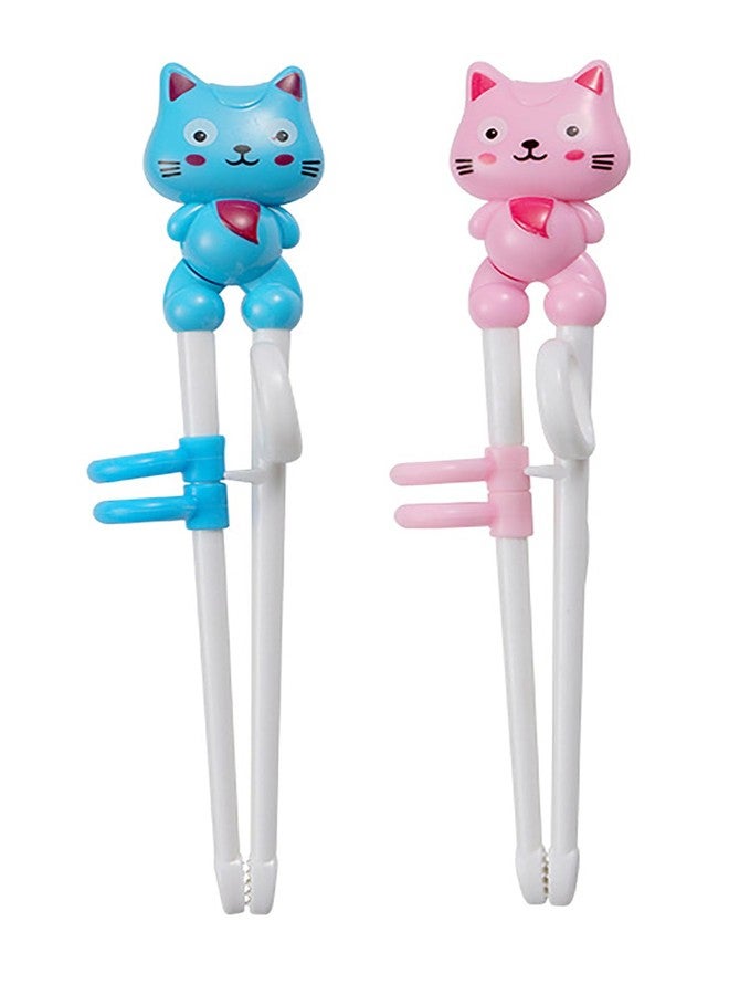 YYaaloa 2Pairs Kid Chopsticks, Learning Helper Practice Chopsticks for Kids, Training Chopsticks Gift with Animals for Beginners Toddler (cat pink +blue) - Image 1