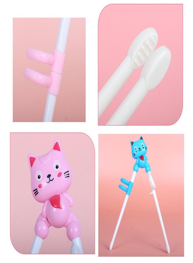 YYaaloa 2Pairs Kid Chopsticks, Learning Helper Practice Chopsticks for Kids, Training Chopsticks Gift with Animals for Beginners Toddler (cat pink +blue) - Image 4