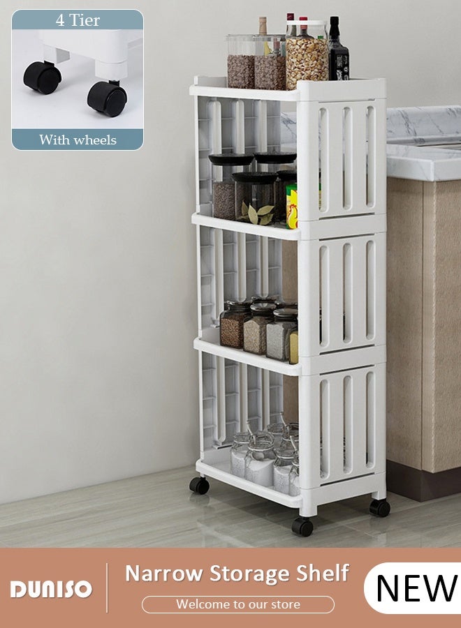 DUNISO 4 Tier Narrow Storage Cabinet Rolling Utility Cart Multifunctional Storage Organizer with Wheels Plastic Storage Cart Multipurpose Storage Rack for Bathroom Kitchen Laundry Bedroom Office  - Image 1