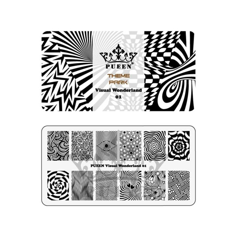 PUEEN Nail Art Stamping Plate  Visual Wonderland 01  Theme Park Collection 125x65mm Unique Nailart Polish Stamping Manicure Image Plates Accessories Kit  BH000714