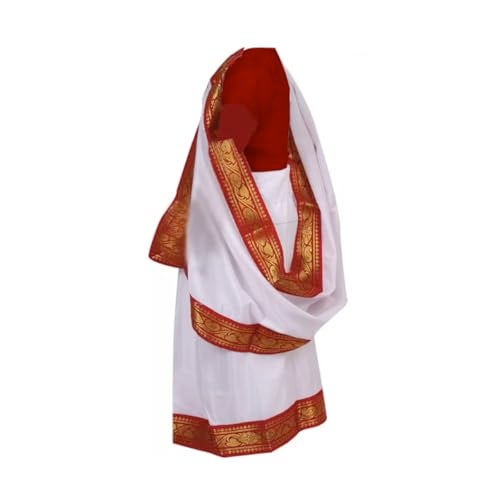 FancyDressWale Polyester Bengali Saree For Girls And Women, Semi Stitched (8-11 Years (32)), White - Image 3