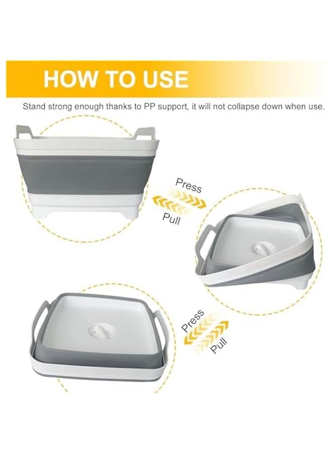 تراسل حوض غسيل قابل للطي من تراسل سعة 9 لتر لغسل الاطباق في حوض غسيل الحوض مع سدادة تصريف - حوض غسيل متعدد الاستخدامات قابل للطي حوض غسيل الاطباق حوض حوض حوض محمول - Image 3