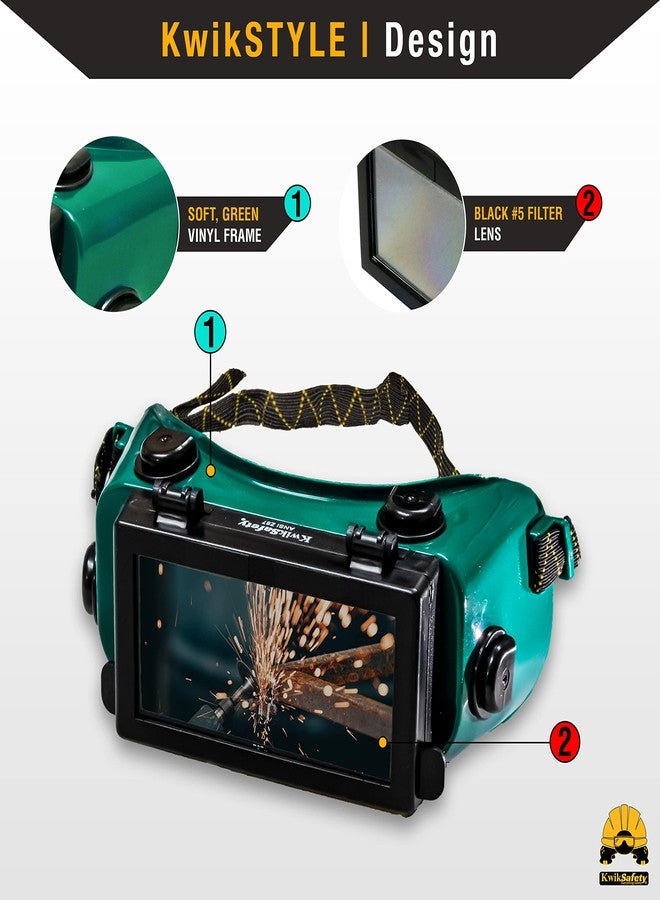 KwikSafety - Charlotte, NC - HAMMERHEAD Welding Goggles Flip-Up [ANTI-FOG, Snug FIT] Shade 5 Industrial ANSI Ventilation Safety Plasma Jet Welding Torch Brazing Flame Cutting Gas Oxy-Acetylene/Green - Image 2