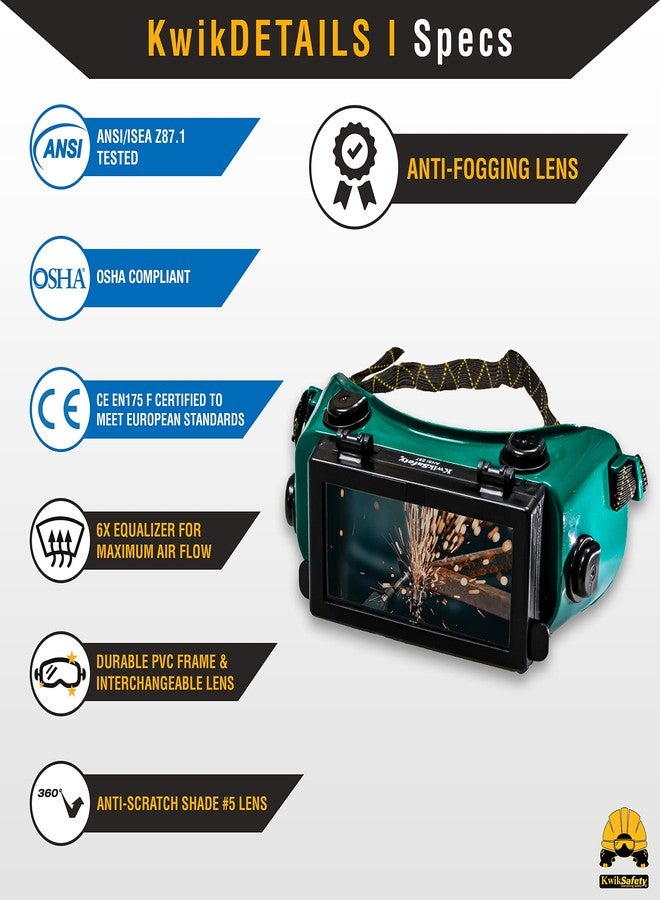 KwikSafety - Charlotte, NC - HAMMERHEAD Welding Goggles Flip-Up [ANTI-FOG, Snug FIT] Shade 5 Industrial ANSI Ventilation Safety Plasma Jet Welding Torch Brazing Flame Cutting Gas Oxy-Acetylene/Green - Image 4