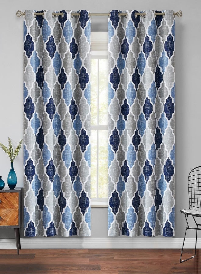Beauoop 100% Blackout Curtains 72 Inches Long 2 Panels for Bedroom Living Room Blue Grey Moroccan Geo Room Darkening Thermal Insulated Soundproof Grommet Top Window Treatments Drapes, 50x72 Set of 2 - Image 1
