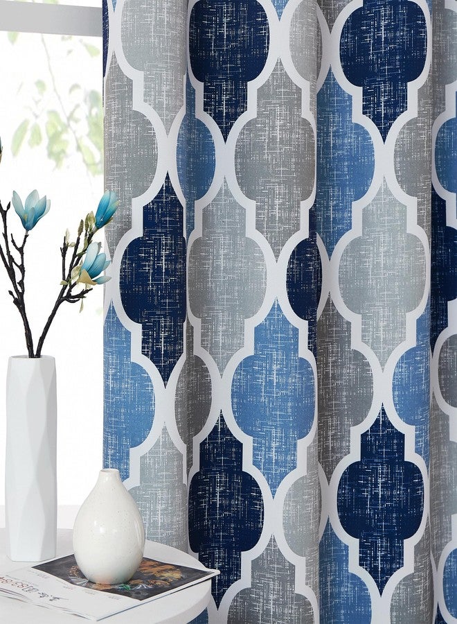 Beauoop 100% Blackout Curtains 72 Inches Long 2 Panels for Bedroom Living Room Blue Grey Moroccan Geo Room Darkening Thermal Insulated Soundproof Grommet Top Window Treatments Drapes, 50x72 Set of 2 - Image 5