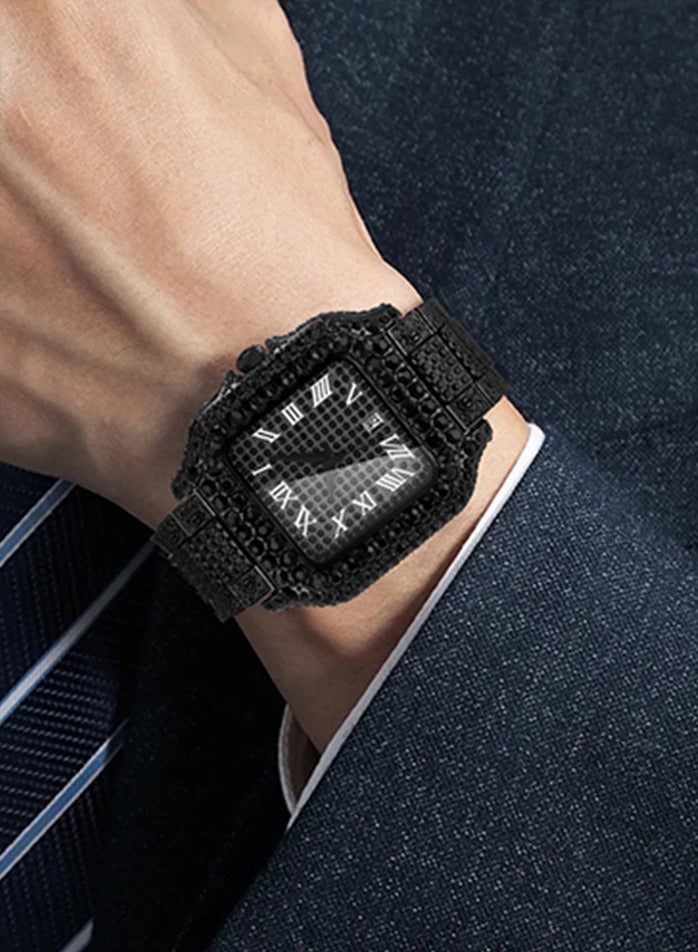 MISS FOX Men's Diamond Watch Fashion Crystal Diamond Quartz Watch Ice Crystal Bracelet Watch Hip Hop Ice Watch Full Diamond Square Roman Scale Men's Quartz Watch - Image 2