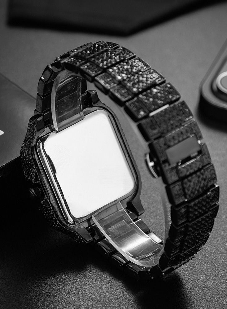 MISS FOX Men's Diamond Watch Fashion Crystal Diamond Quartz Watch Ice Crystal Bracelet Watch Hip Hop Ice Watch Full Diamond Square Roman Scale Men's Quartz Watch - Image 4