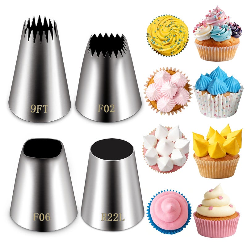 Suuker extra large piping tips set (F02 F06 9FT R22L), stainless steel round piping tip,large star square wide jumbo piping tips,eclair churro meringue for cake cupcake cookie decorating - Image 1