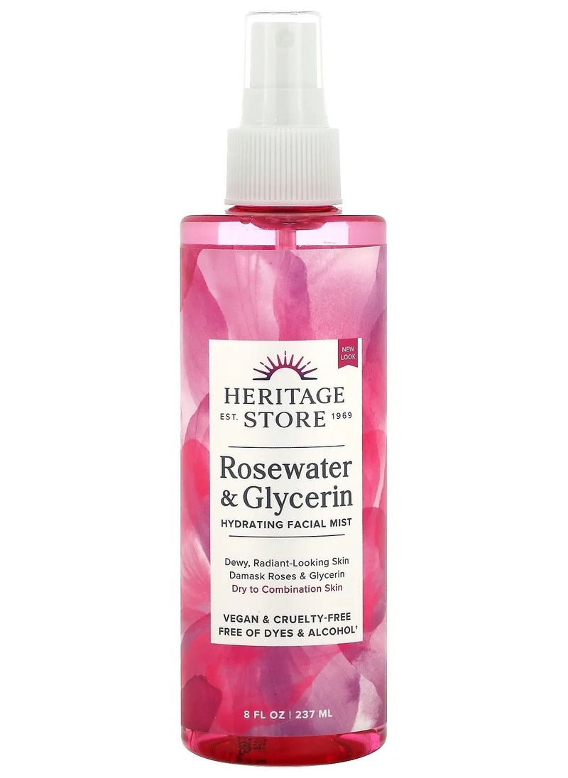 Heritage Store - Rosewater & Glycerin Hydrating Facial Mist 8 fl oz 237 ml - Image 1