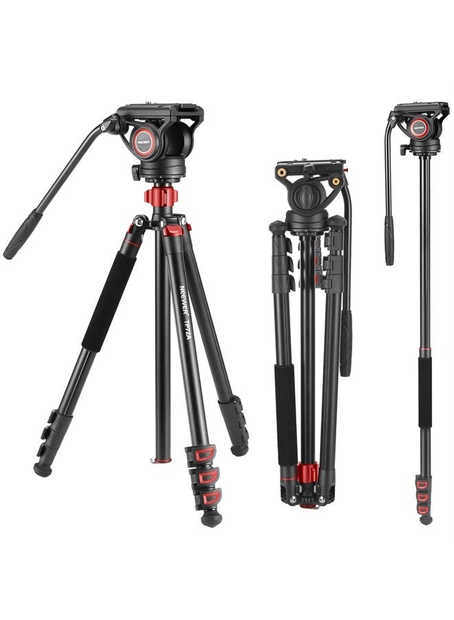 NEEWER 72" Fluid Head Video Tripod Monopod, Aluminum Alloy QR Plate Compatible with DJI RS Gimbal Manfrotto, 360° Pan & +90°/-70° Tilt for DSLR Camera Camcorder, Max Load 17.6lb/8kg, TP72A - Image 1