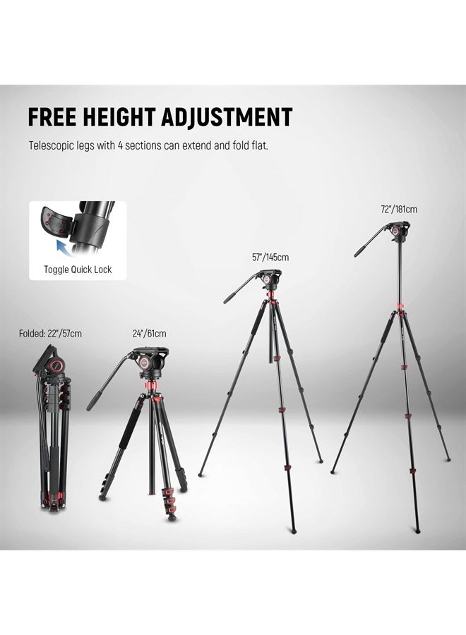 NEEWER 72" Fluid Head Video Tripod Monopod, Aluminum Alloy QR Plate Compatible with DJI RS Gimbal Manfrotto, 360° Pan & +90°/-70° Tilt for DSLR Camera Camcorder, Max Load 17.6lb/8kg, TP72A - Image 4