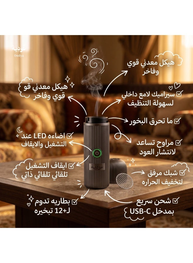 OUDYA Safe Portable Electric Incense Burner 2000mAh Type-C Fast Charging, Smokeless Bakhoor Burner, Elegant Premium Design for Home Car Travel Black - Image 1