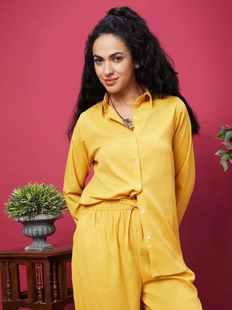 جلو باص Women Solid Shirt Collar Co-Ord Set