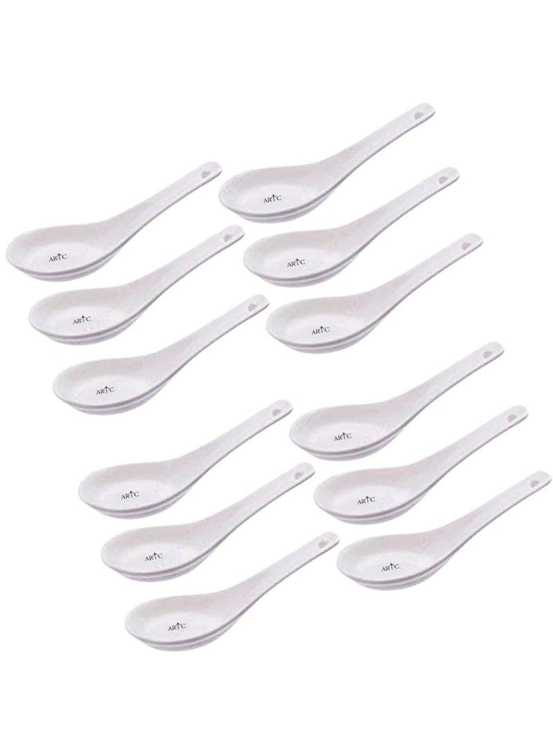اي ار تي سي طقم ملاعق حساء سيراميك بورسلين من ARTC على الطراز الآسيوي الشرقي والكوري والصيني مكون من 12 قطعة، أبيض 13 سم × 4.5 سم - Image 1