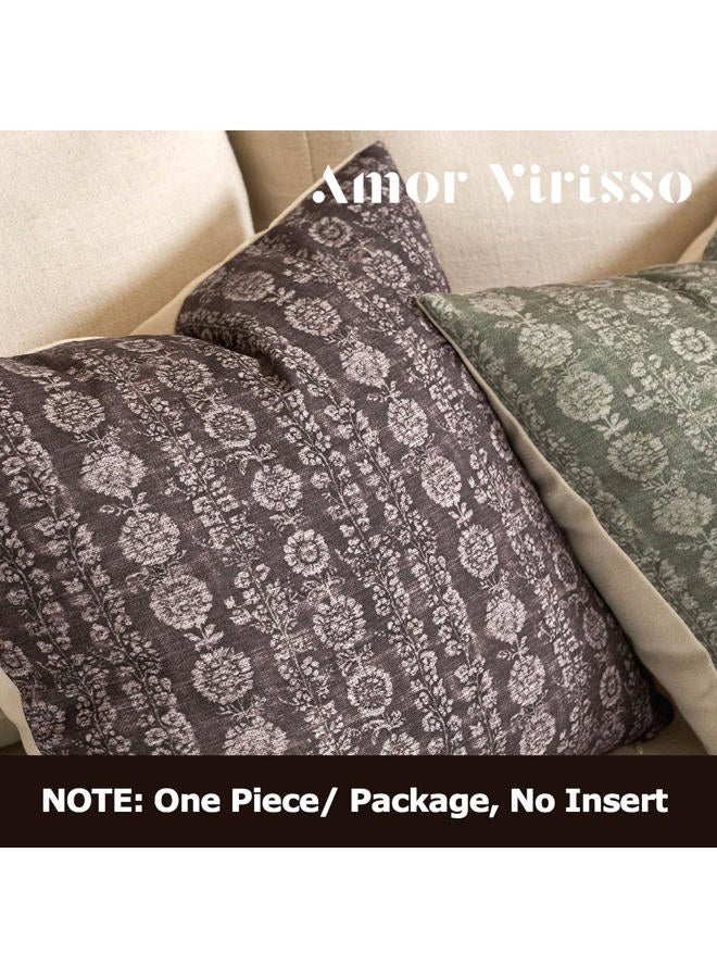 Amor Virisso Vintage Floral Throw Pillow Covers 18x18 Striped Farmhouse Block Print Pillow Cover Boho Neutral Decorative Pillows for Living Room Bed, Dark Brown - Image 4