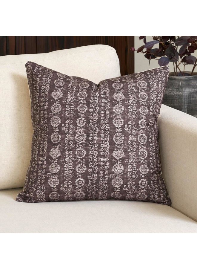 Amor Virisso Vintage Floral Throw Pillow Covers 18x18 Striped Farmhouse Block Print Pillow Cover Boho Neutral Decorative Pillows for Living Room Bed, Dark Brown - Image 1