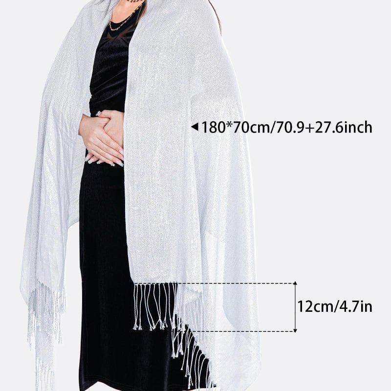 Jmkcoz Women's Pashmina Shawls Wraps Scarf for Evening Dresses Bridal Bridesmaid Wedding Winter Large Warm Soft Silky Scarves (Silver) - Image 3