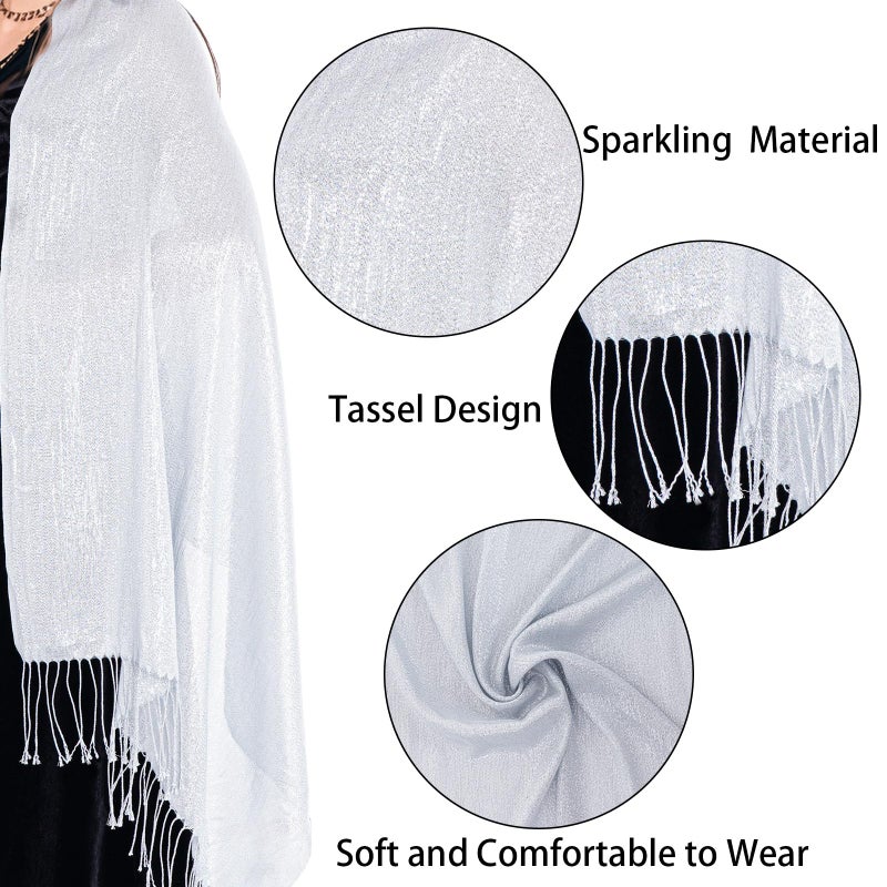 Jmkcoz Women's Pashmina Shawls Wraps Scarf for Evening Dresses Bridal Bridesmaid Wedding Winter Large Warm Soft Silky Scarves (Silver) - Image 4