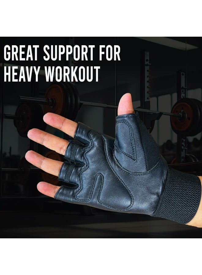 مايور قفازات مايور فورس الجلدية لرفع الأثقال مع دعم المعصم – أسود، مقاس حر - Image 4