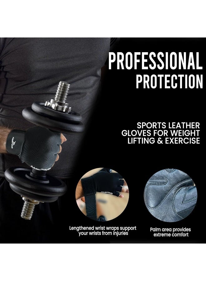 مايور قفازات مايور فورس الجلدية لرفع الأثقال مع دعم المعصم – أسود، مقاس حر - Image 2