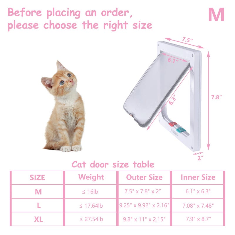 EGETOTA goTeamghjkl Cat Door Flap (Outer Size 7.5" x 7.8"), 4 Way Locking Medium Cat Door for Interior Exterior Doors, Weatherproof Pet Door for Cats Doggie Kitty and Kittens with Circumference < 15.75" - Image 2