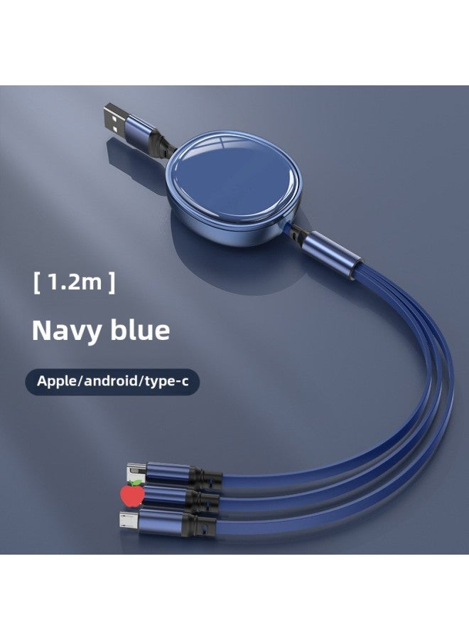 Super Fast Charge 100W Three-In-One Data Cable Retractable One-To-Three Charging Cable Gift Logo Car Charger Black PC+ABS-Model:navy Blue - Image 1
