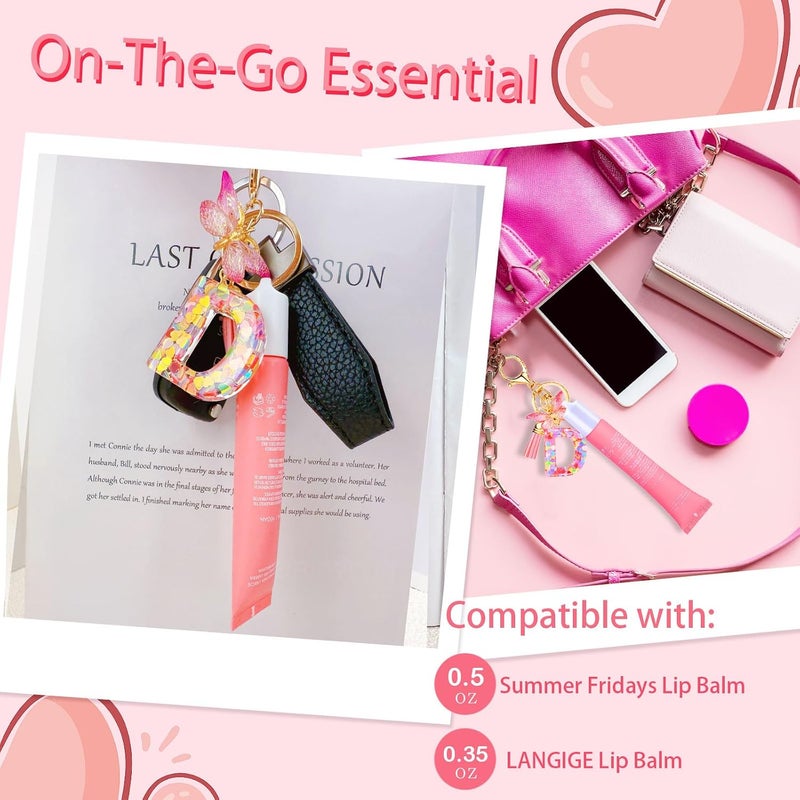 2 قطعة من أغطية مفاتيح لعطلات نهاية الأسبوع الصيفية، من ماركة Glossier، تحتوي على بلسم شفاه وحلقات مزينة بحروف أولية لحمل أحمر الشفاه. - Image 2