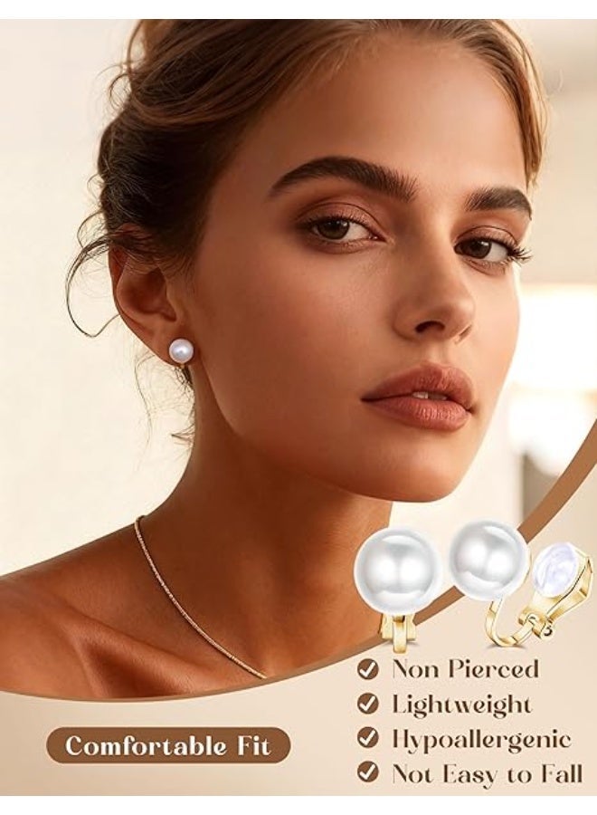 12 Pairs Comfortable Clip on Earrings for Women, Sparklrd Crystal Clip Earrings, CZ Cute Butterfly Flower Pearl Clip on Stud Earrings, Non Piercing Jewelry 14K Gold Plated - Image 3