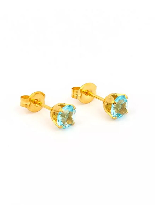 Studex 5MM March - Aquamarine 24K Pure Gold Plated Ear Studs - Image 2