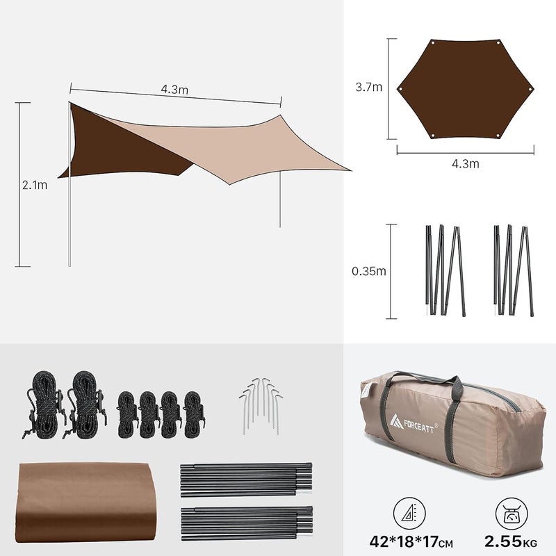 Forceatt 12x14FT Waterproof Camping Tarp with 2 Poles, Sun Shelter for Car, Tent, Hammock in Camping, Hiking, Backpacking, Garden and Traveling - Image 2