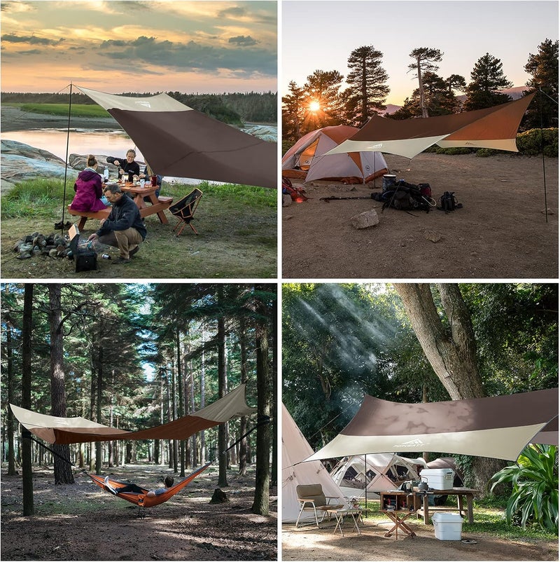 Forceatt 12x14FT Waterproof Camping Tarp with 2 Poles, Sun Shelter for Car, Tent, Hammock in Camping, Hiking, Backpacking, Garden and Traveling - Image 5