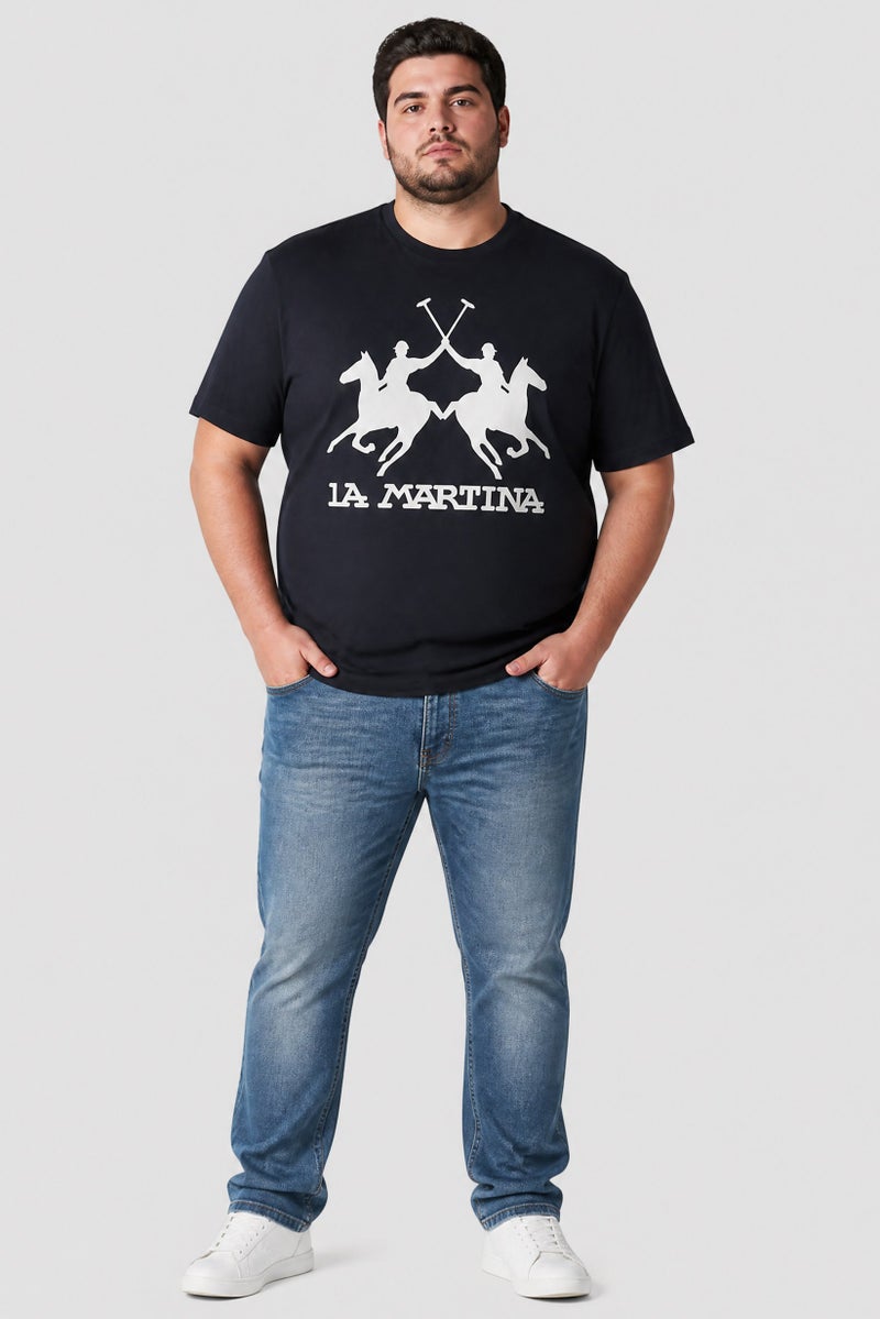 La Martina Men Crew Neck Short Sleeve Brand Logo T-Shirt, Dark Navy - Image 2