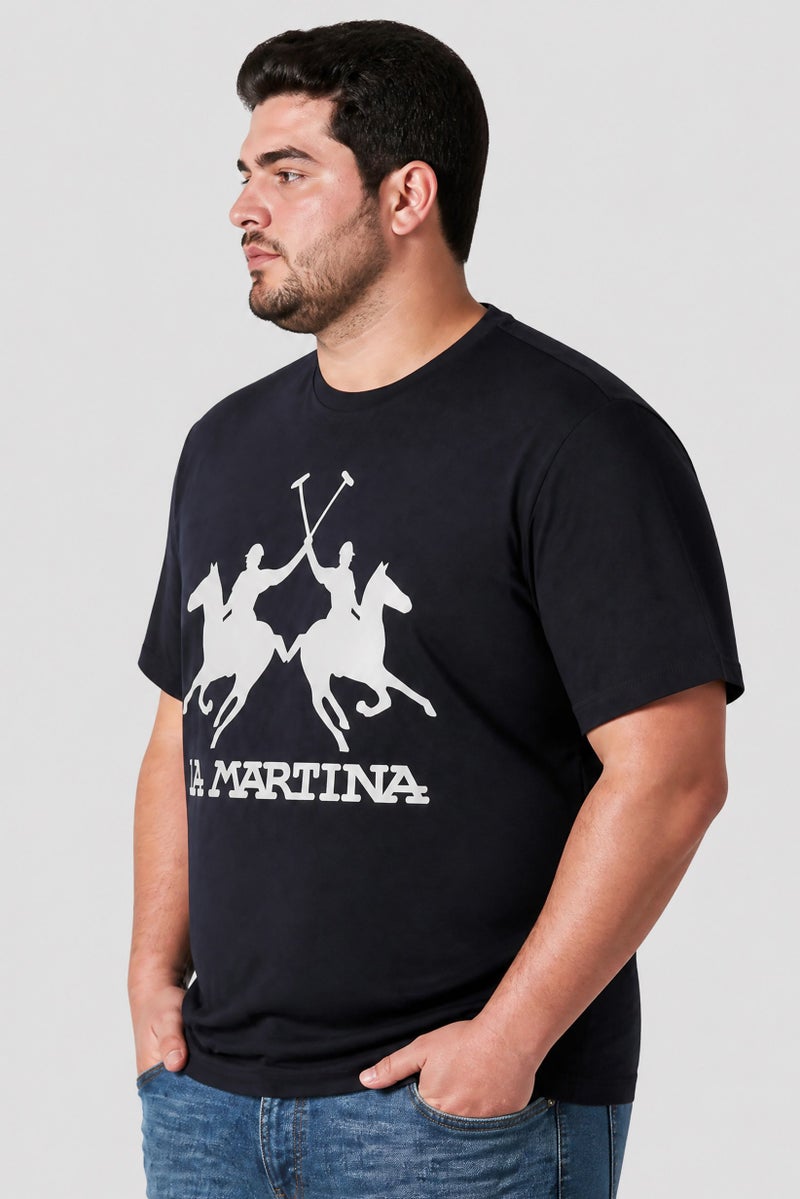 La Martina Men Crew Neck Short Sleeve Brand Logo T-Shirt, Dark Navy - Image 3