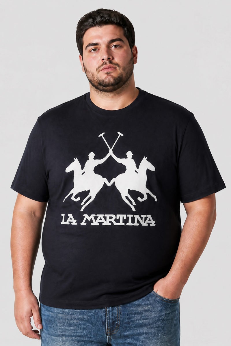 La Martina Men Crew Neck Short Sleeve Brand Logo T-Shirt, Dark Navy - Image 1