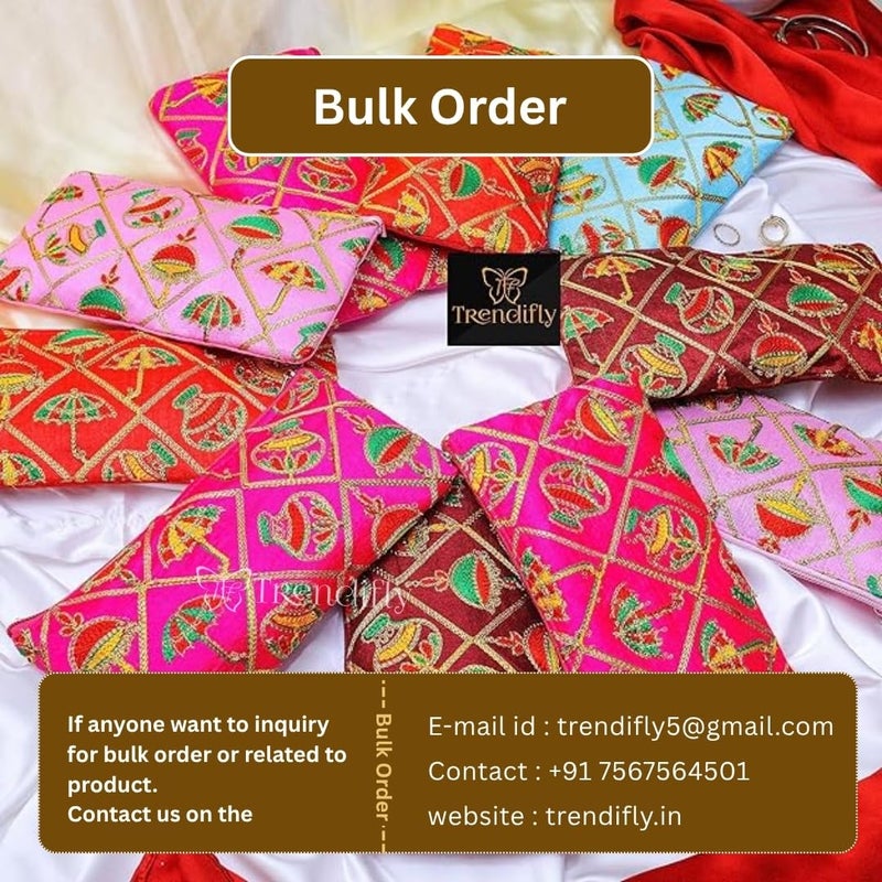 Trendifly Embroidery Wedding Return Gift for Women Wholesale Bridal Traveling potli Bag with Zipper for Ladies Baby Shower Shagun Purse Gifting Haldi Mehandi for Girl - Image 3
