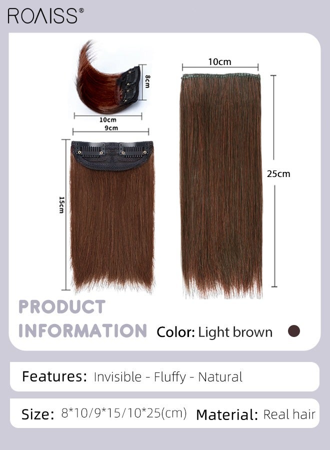 رويس قطعتان من وصلات الشعر البشري بالمشابك، أغطية شعر غير مرئية للنساء مع شعر رقيق  لإضافة حجم الشعر، قطع شعر مع مشابك للاستخدام اليومي، بني فاتح - Image 3